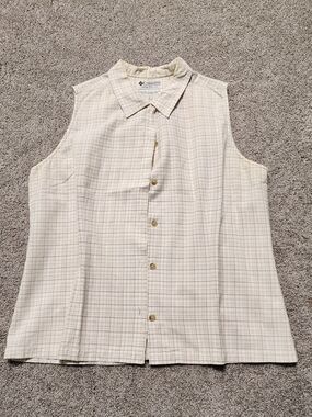 Columbia Beige Plaid Sleeveless Button-Down Shirt